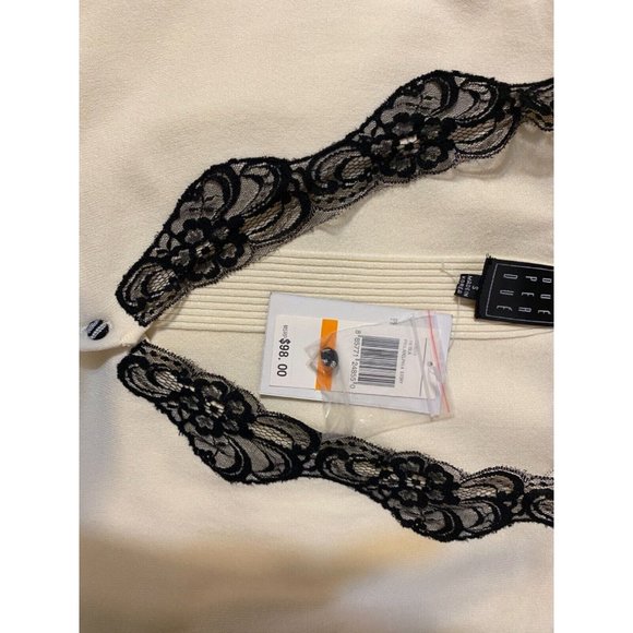 Due Per Due Womens Cardigan Sweater Ivory Black  Small Lace Trim NWT $98 - Picture 6 of 7
